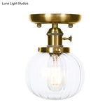 Semi Flush Bronze Globe Round Ceiling Light With Industrial Clear/Amber Glass - 1 - Light Fixture