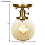 Semi Flush Bronze Globe Round Ceiling Light With Industrial Clear/Amber Glass - 1 - Light Fixture