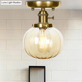 Semi Flush Bronze Globe Round Ceiling Light With Industrial Clear/Amber Glass - 1 - Light Fixture