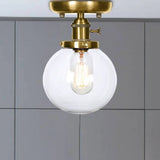Semi Flush Bronze Globe Round Ceiling Light With Industrial Clear/Amber Glass - 1 - Light Fixture