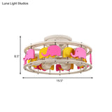 Semi Flush Elephant/Boat/Rudder Lamp With Drum Design For Kids - 5 - Light Wood Fixture In