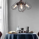 Semi Flush Farmhouse Pendant Light – Rustic Wrought Iron With Wire Frame 3 Lights Bronze/Aged