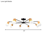 Semi Flush Industrial Ceiling Lamp With Wood Accents - 3/5-Light Metal Open Bulb Fixture For Bedroom
