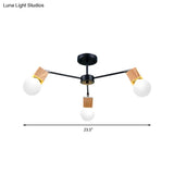 Semi Flush Industrial Ceiling Lamp With Wood Accents - 3/5-Light Metal Open Bulb Fixture For Bedroom
