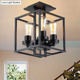 Semi Flush Industrial Metal Ceiling Lighting - Square Living Room 4 Lights Black/Silver/Gold