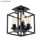 Semi Flush Industrial Metal Ceiling Lighting - Square Living Room 4 Lights Black/Silver/Gold