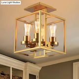 Semi Flush Industrial Metal Ceiling Lighting - Square Living Room 4 Lights Black/Silver/Gold