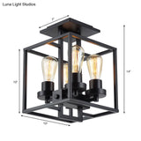 Semi Flush Industrial Metal Ceiling Lighting - Square Living Room 4 Lights Black/Silver/Gold