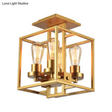 Semi Flush Industrial Metal Ceiling Lighting - Square Living Room 4 Lights Black/Silver/Gold