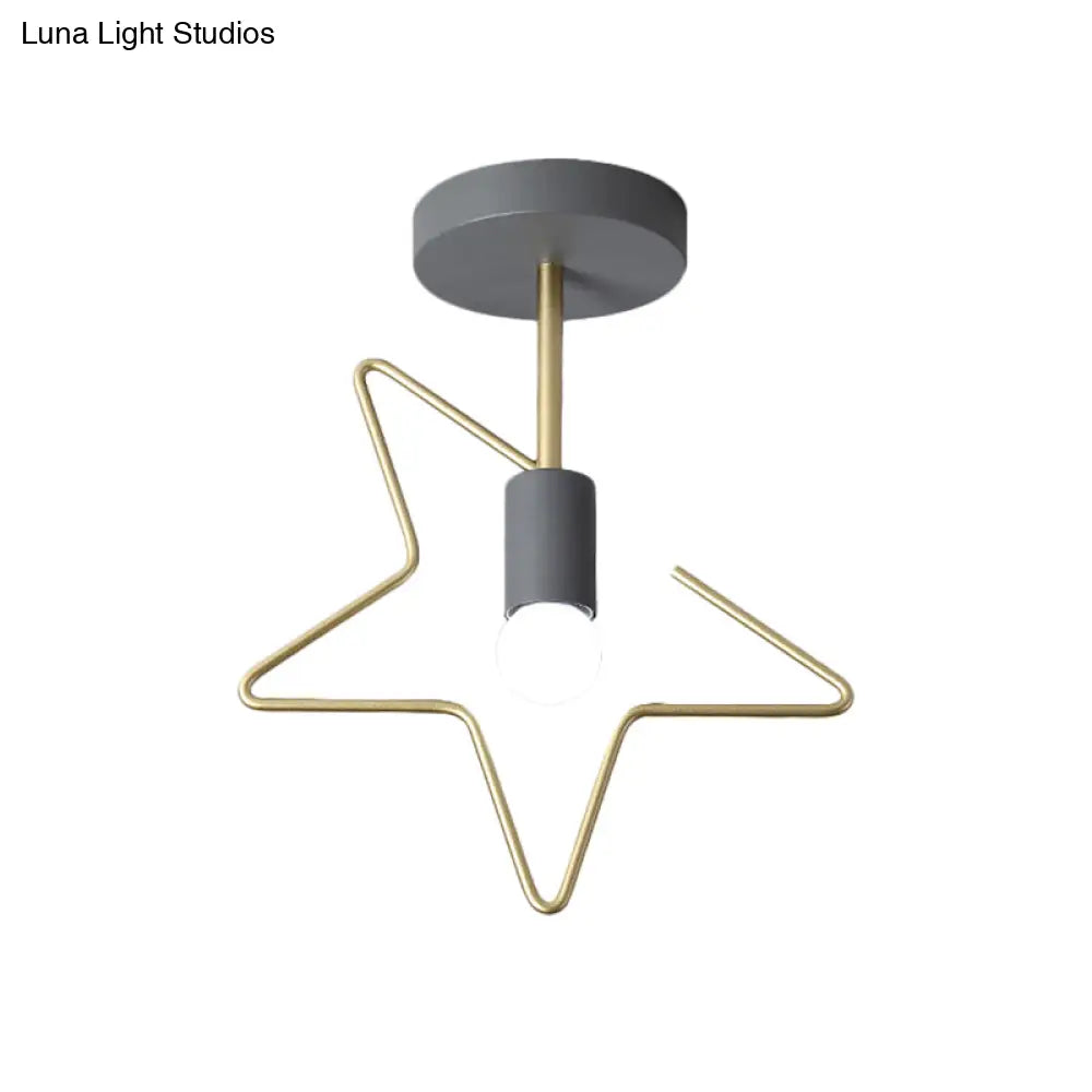 Semi Flush Macaron Iron Ceiling Light With Star/Loving Heart Frame - 1 - Light Grey/White/Green