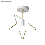Semi Flush Macaron Iron Ceiling Light With Star/Loving Heart Frame - 1 - Light Grey/White/Green
