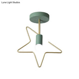 Semi Flush Macaron Iron Ceiling Light With Star/Loving Heart Frame - 1 - Light Grey/White/Green