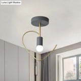 Semi Flush Macaron Iron Ceiling Light With Star/Loving Heart Frame - 1 - Light Grey/White/Green