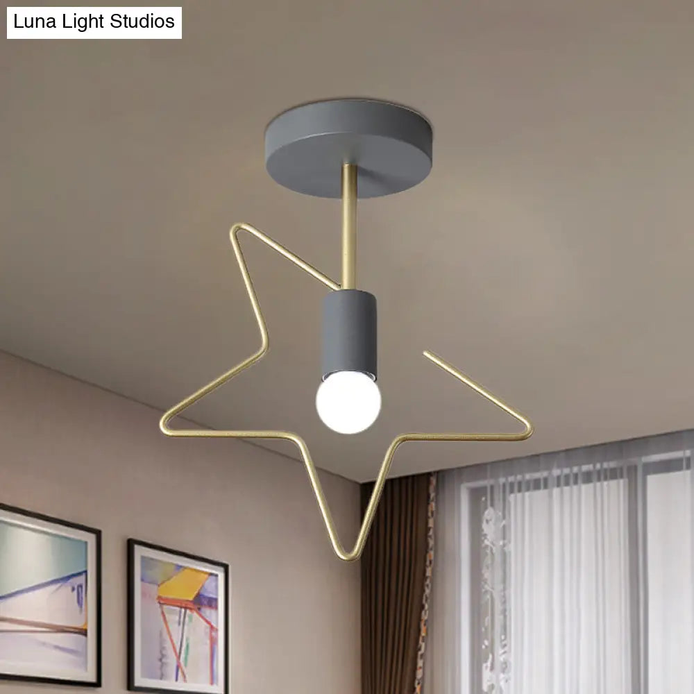 Semi Flush Macaron Iron Ceiling Light With Star/Loving Heart Frame - 1 - Light Grey/White/Green