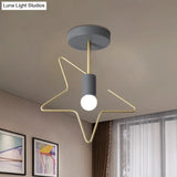Semi Flush Macaron Iron Ceiling Light With Star/Loving Heart Frame - 1 - Light Grey/White/Green