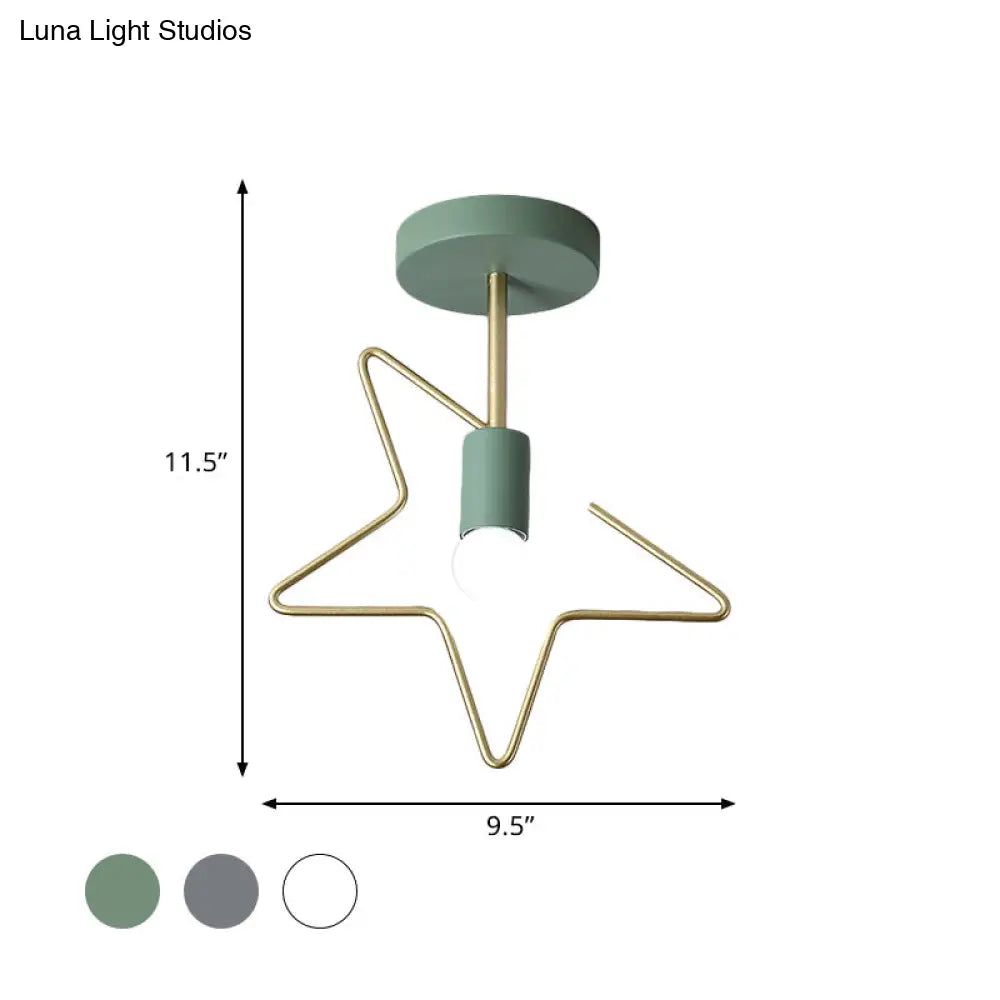 Semi Flush Macaron Iron Ceiling Light With Star/Loving Heart Frame - 1 - Light Grey/White/Green
