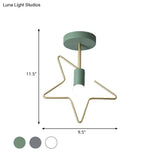 Semi Flush Macaron Iron Ceiling Light With Star/Loving Heart Frame - 1 - Light Grey/White/Green