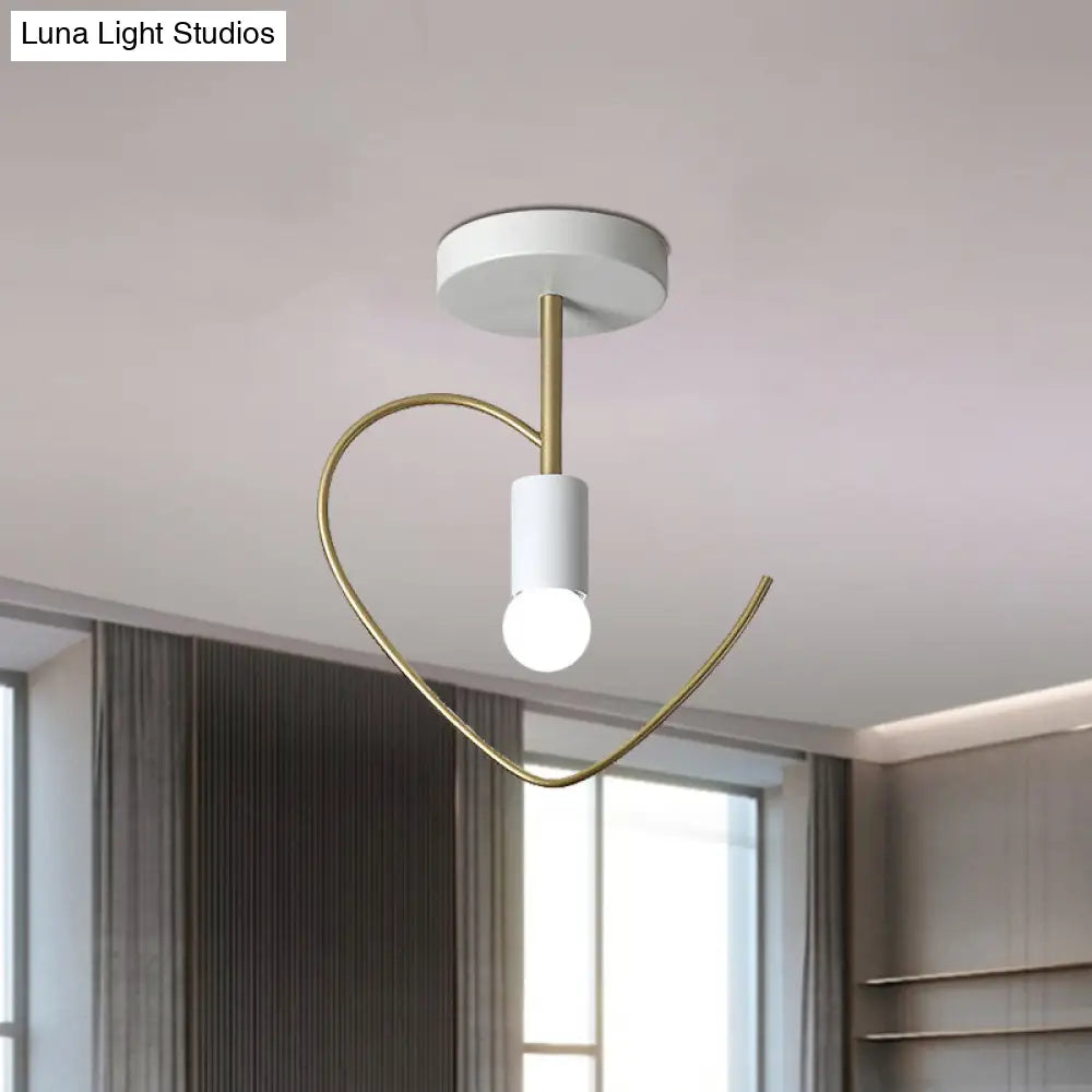Semi Flush Macaron Iron Ceiling Light With Star/Loving Heart Frame - 1 - Light Grey/White/Green