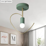 Semi Flush Macaron Iron Ceiling Light With Star/Loving Heart Frame - 1 - Light Grey/White/Green
