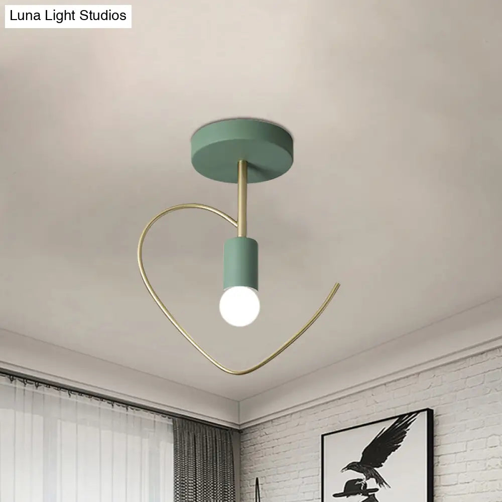 Semi Flush Macaron Iron Ceiling Light With Star/Loving Heart Frame - 1 - Light Grey/White/Green