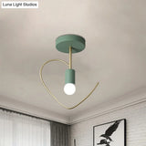 Semi Flush Macaron Iron Ceiling Light With Star/Loving Heart Frame - 1 - Light Grey/White/Green