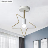 Semi Flush Macaron Iron Ceiling Light With Star/Loving Heart Frame - 1 - Light Grey/White/Green