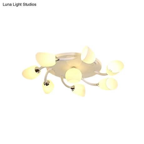Semi Flush Modern White Spiral 6/8 Light For Living Room With Tulip Opal Glass Shade