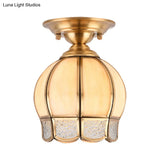 Semi Flush Mount Brass Lamp With Milk Glass Shade - Ceiling Light For Balcony