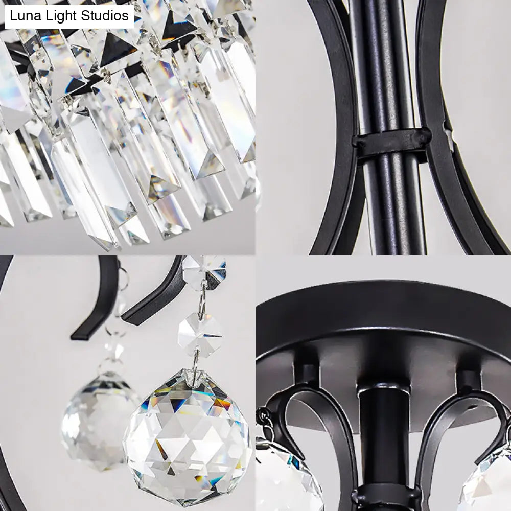 Semi Flush Mount Crystal Block Ceiling Light - Modern 2-Tier Design Black 1