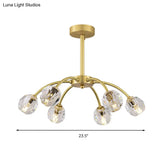 Semi Flush Mount Crystal Ceiling Light Fixture With Faceted Design - Elegant Gold Sputnik Style