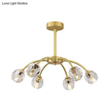 Semi Flush Mount Crystal Ceiling Light Fixture With Faceted Design - Elegant Gold Sputnik Style