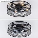 Semi Flush Mount Metal Ceiling Light Fixture - Industrial Style Cage Drum For Bedroom