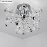 Semi Flush Mount Modernist Flower Crystal Ceiling Lamp - 13 Heads Silver Finish For Living Room