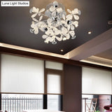 Semi Flush Mount Modernist Flower Crystal Ceiling Lamp - 13 Heads Silver Finish For Living Room