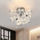 Semi Flush Mount Modernist Flower Crystal Ceiling Lamp - 13 Heads Silver Finish For Living Room