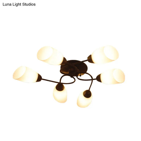 Semi Flush Oval Ceiling Mount Lighting With 4/6/9 Traditional White Glass Lights - Perfect For