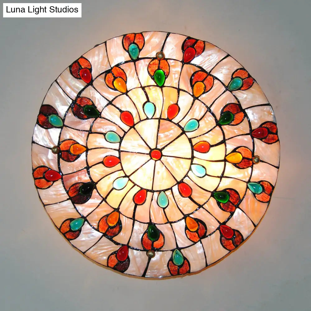 Semi Flush Stained Glass Ceiling Light Fixture With Tiffany Style Jewel Decoration