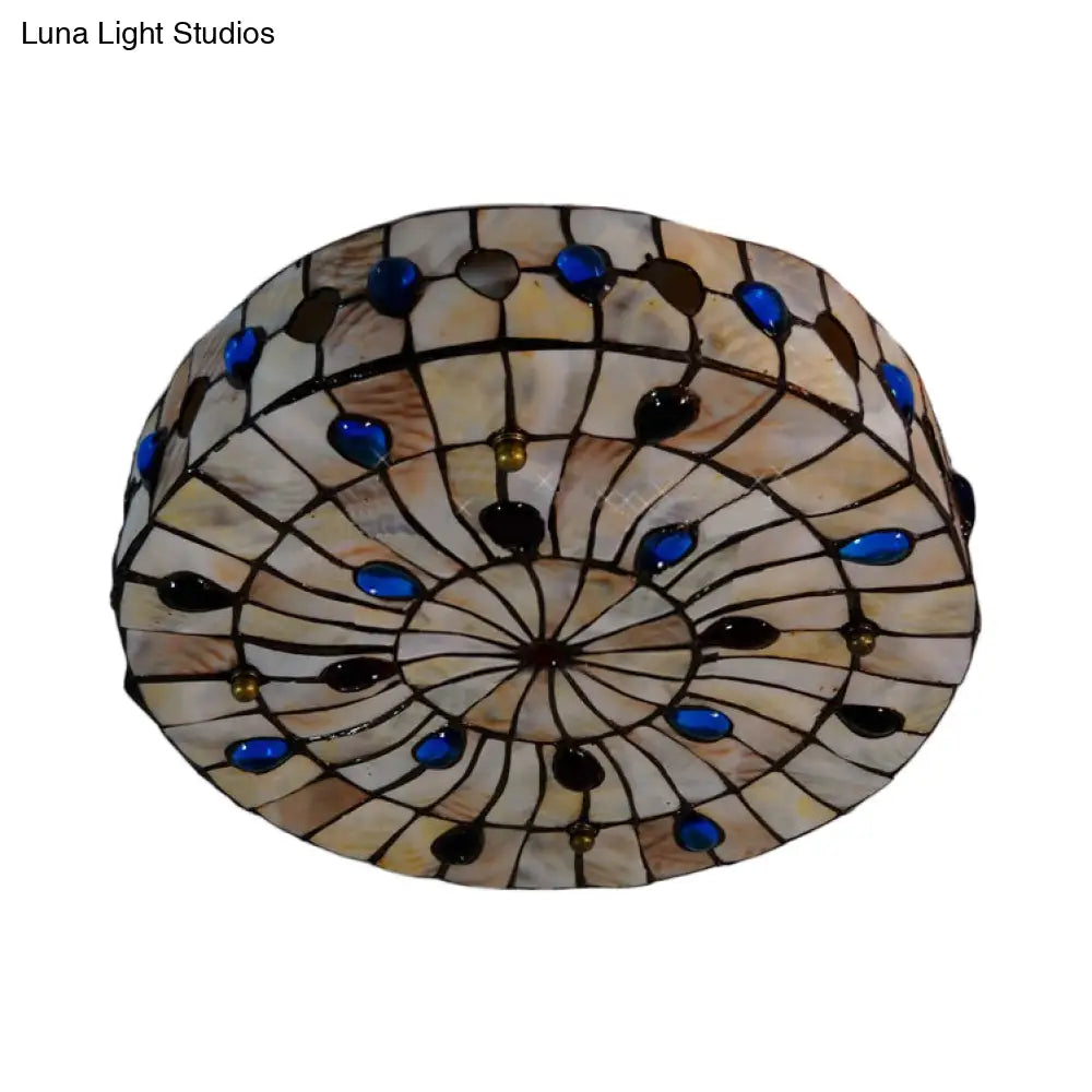Semi Flush Stained Glass Ceiling Light Fixture With Tiffany Style Jewel Decoration