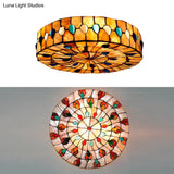 Semi Flush Stained Glass Ceiling Light Fixture With Tiffany Style Jewel Decoration