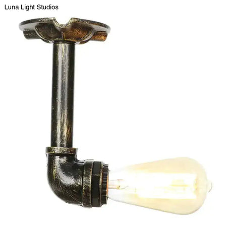Semi Flush Vintage Aged Brass/Silver/Bronze Angle Pipe Ceiling Mount Light Fixture - 1