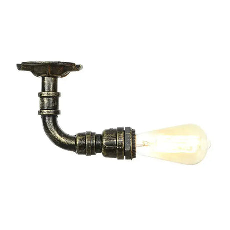 Semi Flush Vintage Aged Brass/Silver/Bronze Angle Pipe Ceiling Mount Light Fixture - 1 Antique