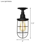 Semi Flushmount Antiqued Black Iron Ceiling Lamp With Clear Glass Shade