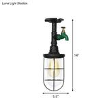 Semi Flushmount Antiqued Black Iron Ceiling Lamp With Clear Glass Shade