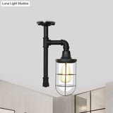 Semi Flushmount Antiqued Black Iron Ceiling Lamp With Clear Glass Shade