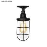 Semi Flushmount Antiqued Black Iron Ceiling Lamp With Clear Glass Shade