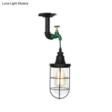 Semi Flushmount Antiqued Black Iron Ceiling Lamp With Clear Glass Shade
