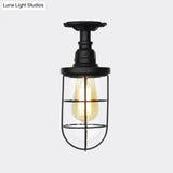 Semi Flushmount Antiqued Black Iron Ceiling Lamp With Clear Glass Shade