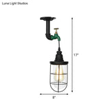 Semi Flushmount Antiqued Black Iron Ceiling Lamp With Clear Glass Shade