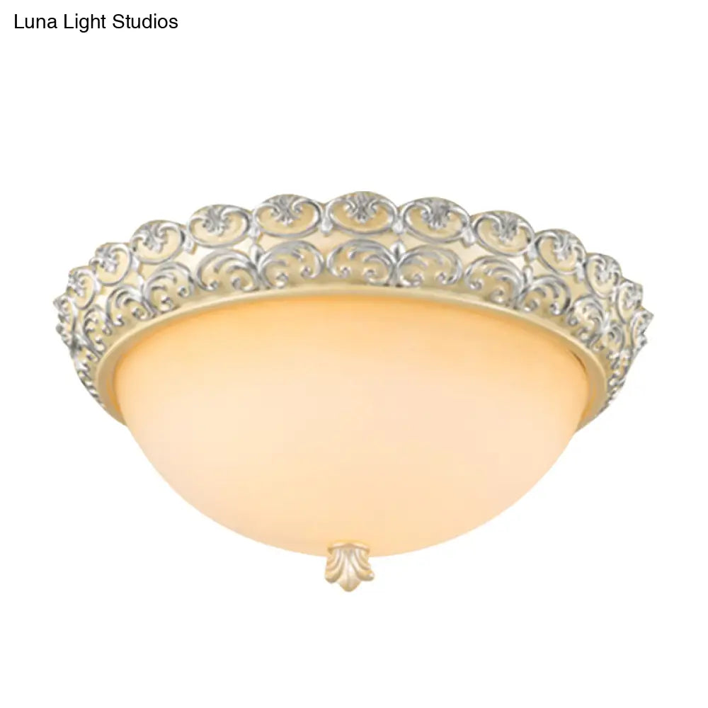 Semi - Globe Ceiling Lamp Rustic Style | 3 Heads Beige White Glass Flush Mount Light Fixture