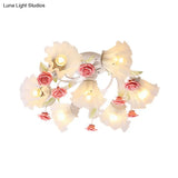 Semi Mount Ceiling Light Fixture - Countryside Spiral Design 7 Lights White Glass Ideal For Living